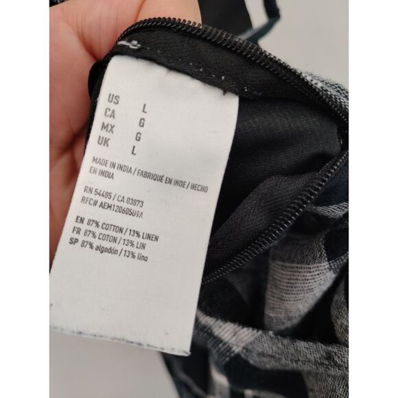 American Eagle Outfitters Black Gray Plaid Jumpsuit Belted Stretch Back Large - Picture 7 of 15